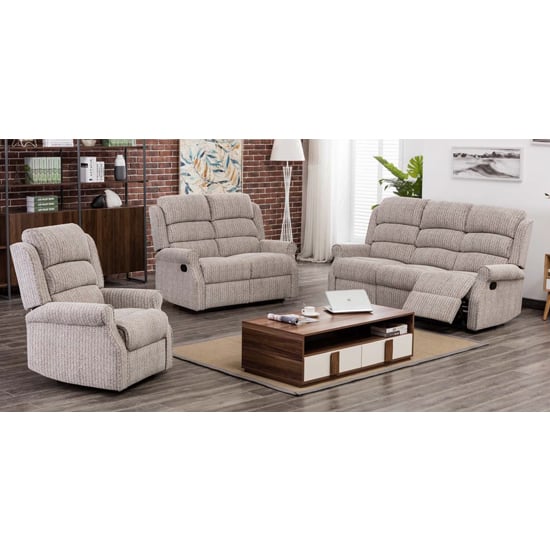 Photo of Tegmine fabric 3 seater sofa and 2 armchairs suite in natural