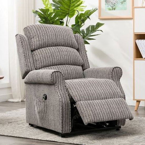 Photo of Tegmine fabric electric lift and tilt recliner armchair in latte