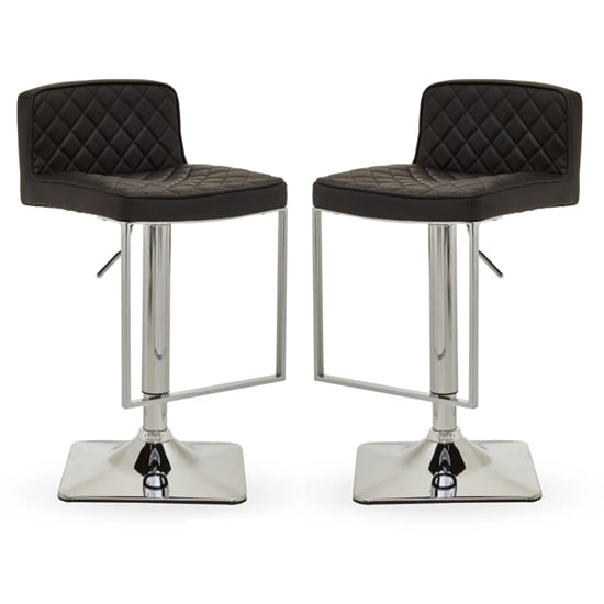 Teki Black Faux Leather Bar Stools With Chrome Base In Pair