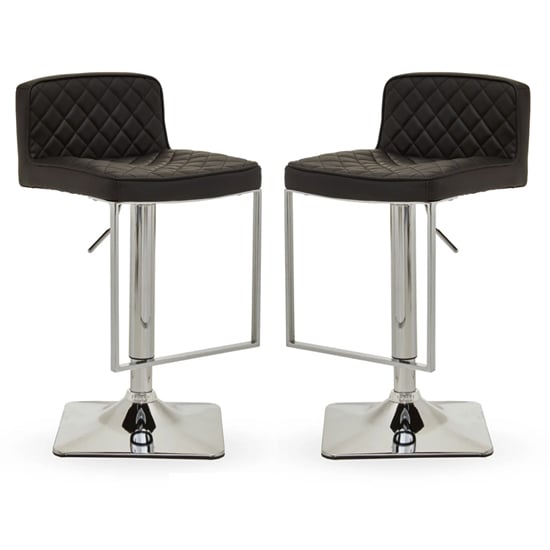 Read more about Baino black leather bar chairs with chrome footrest in a pair