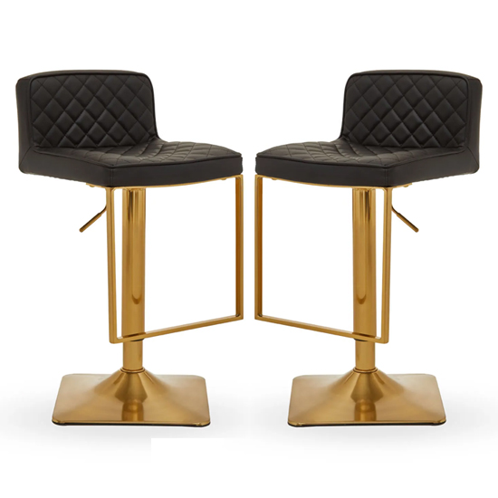 Baino Black Leather Bar Chairs With Gold Footrest In A Pair