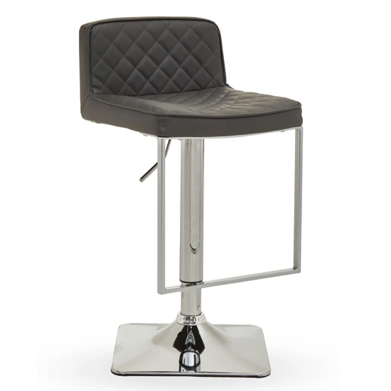 Teki Dark Grey Faux Leather Bar Stools With Chrome Base In Pair FiF