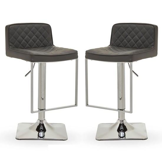 Baino Grey Leather Bar Chairs With Chrome Footrest In A Pair