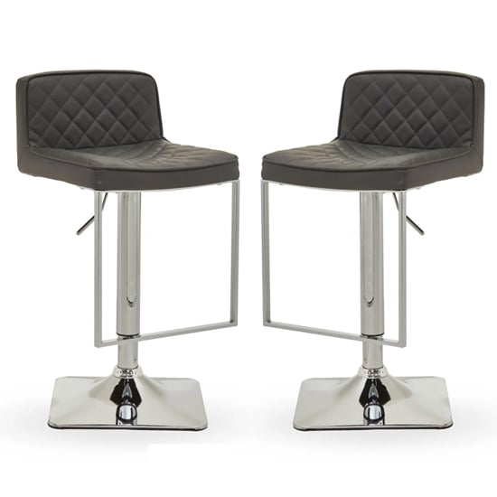 Photo of Baino grey leather bar chairs with chrome footrest in a pair