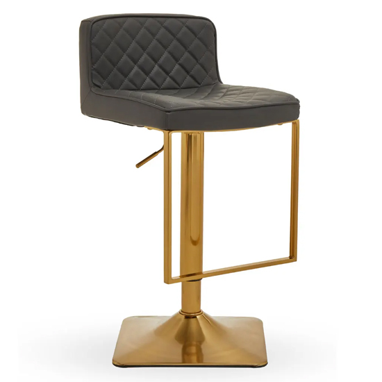 Baino Grey Leather Bar Chairs With Gold Footrest In A Pair