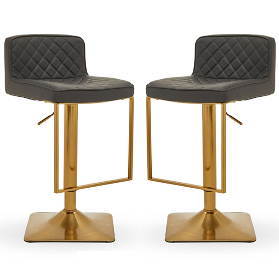 Read more about Baino grey leather bar chairs with gold footrest in a pair