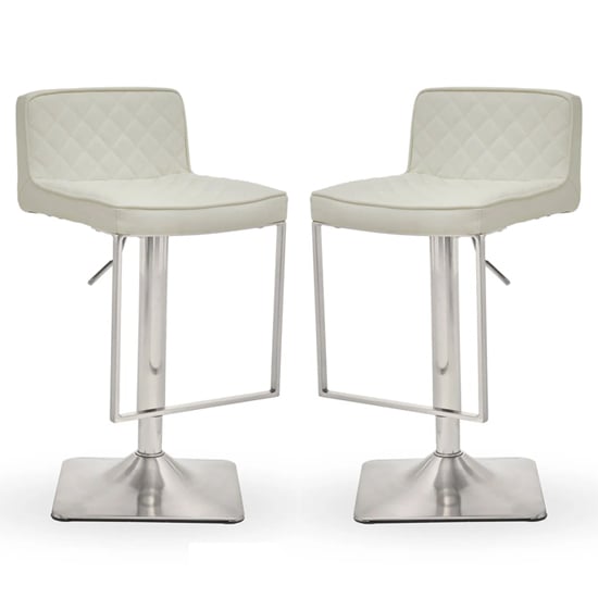 Teki White Faux Leather Bar Stools With Chrome Base In Pair