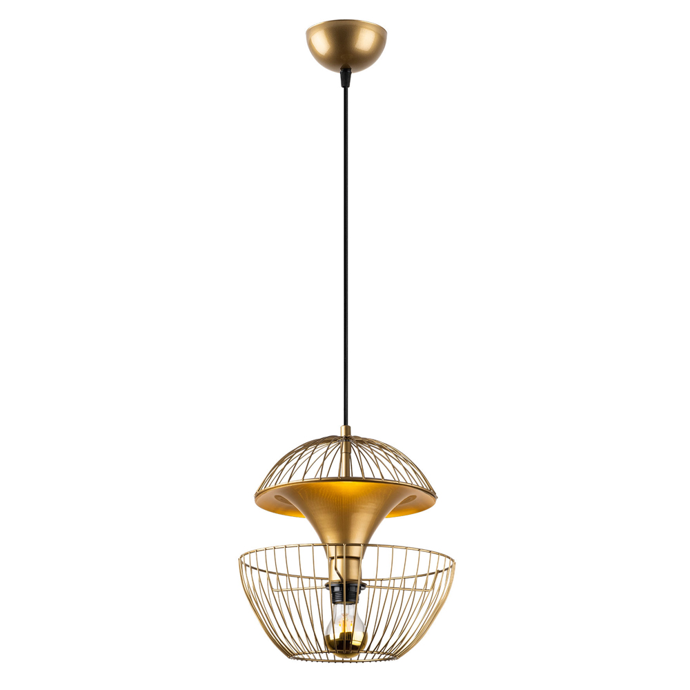 Teldamla 3 Light Metal Caged Dome Ceiling Pendant Light in Gold