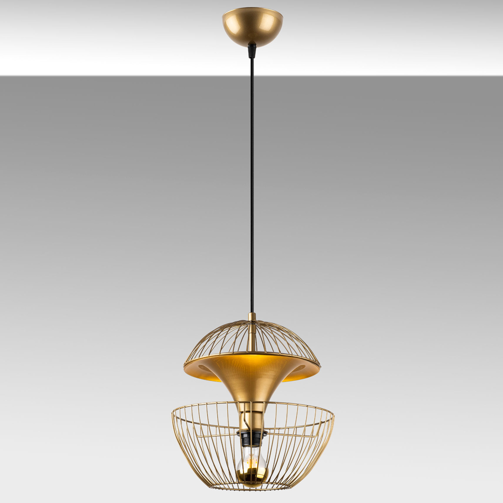 Teldamla 3 Light Metal Caged Dome Ceiling Pendant Light in Gold