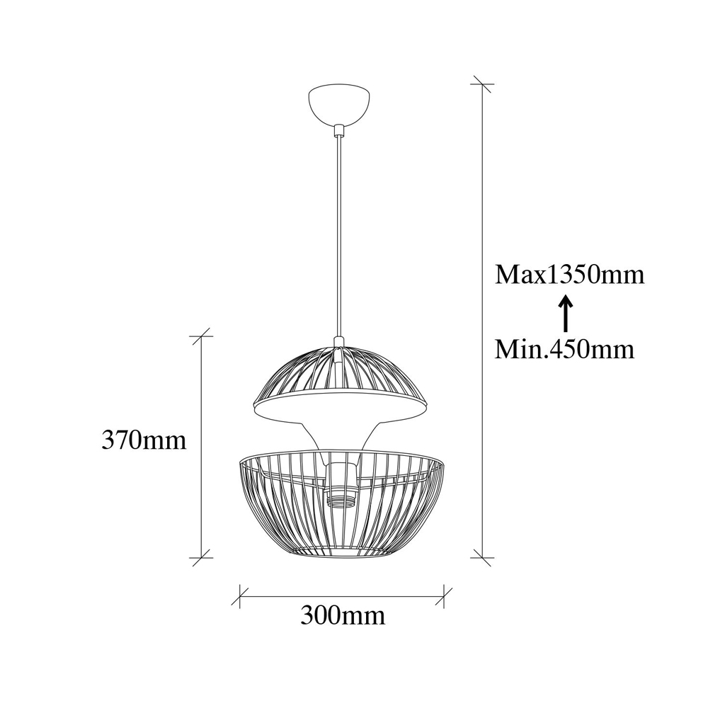 Teldamla 3 Light Metal Caged Dome Ceiling Pendant Light in Gold
