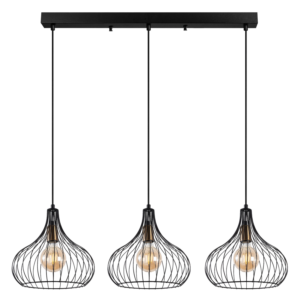 Teldamla 3 Light Metal Ceiling Pendant Light in Black and Antique
