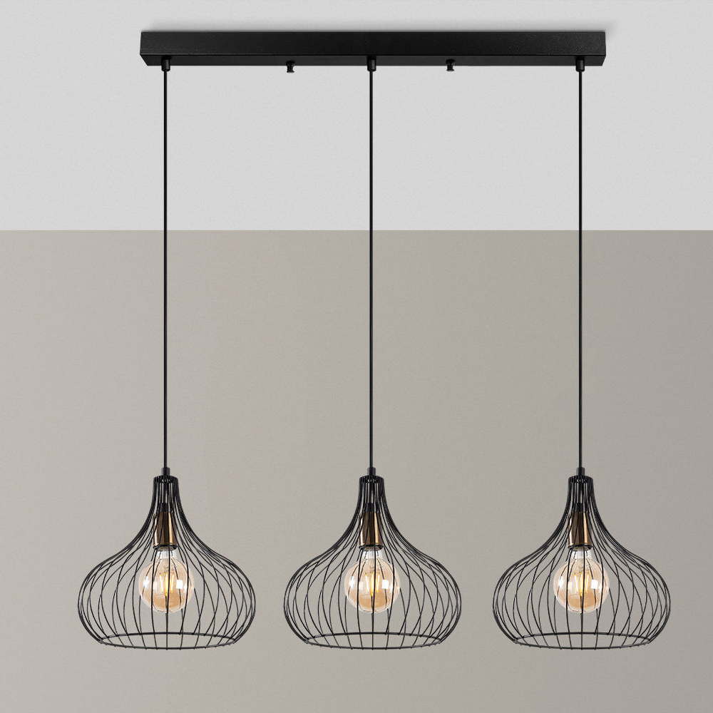 Teldamla 3 Light Metal Ceiling Pendant Light in Black and Antique