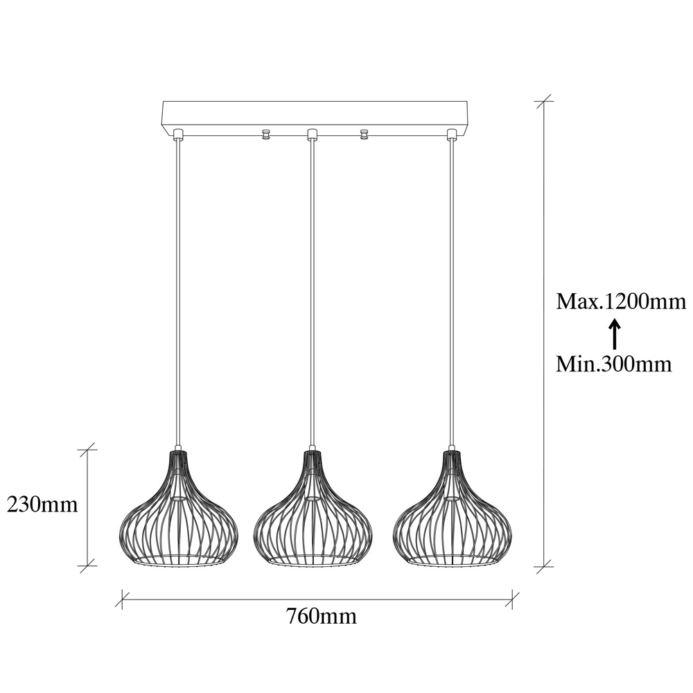 Teldamla 3 Light Metal Ceiling Pendant Light in Black and Antique