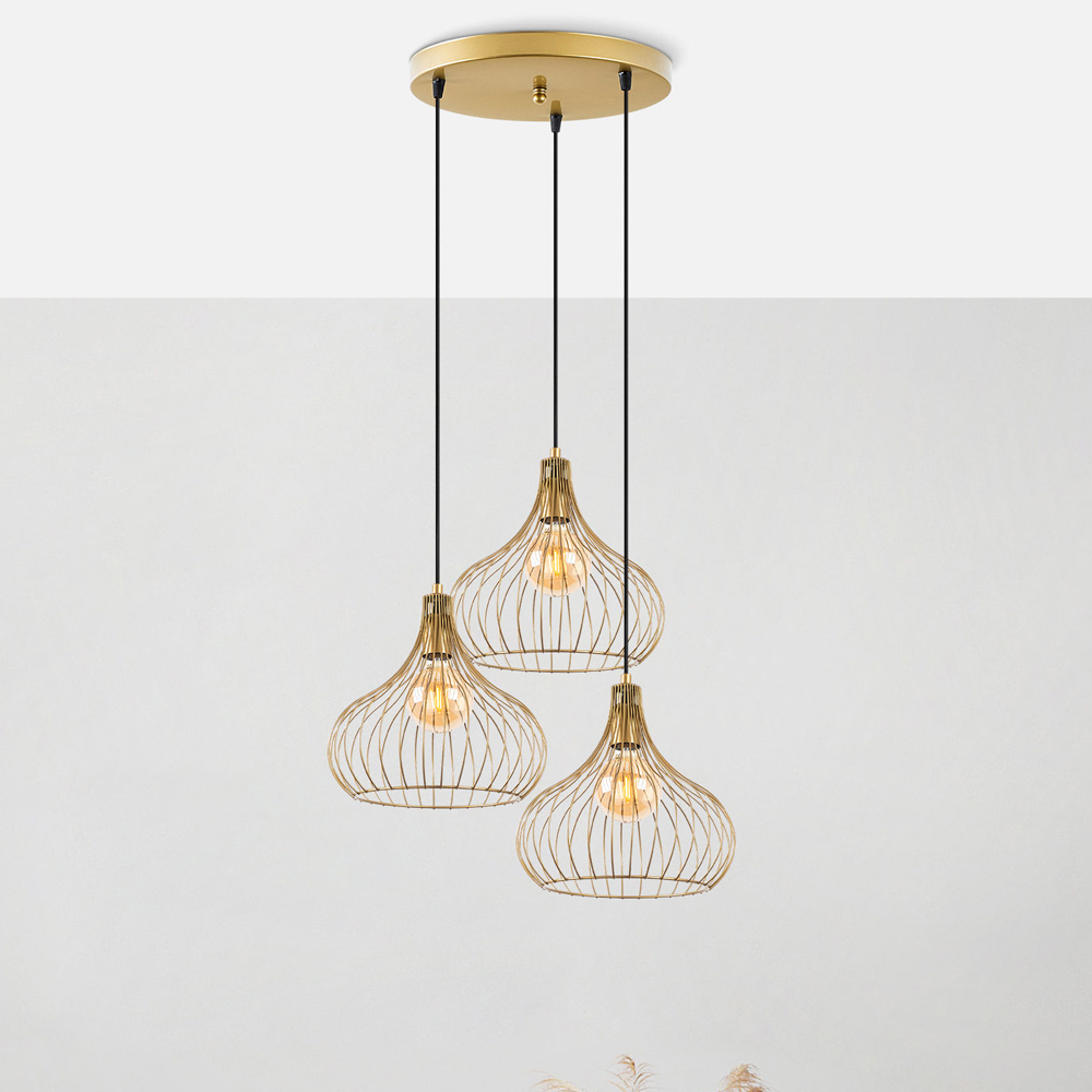 Teldamla 3 Light Metal Drop Ceiling Pendant Light in Gold