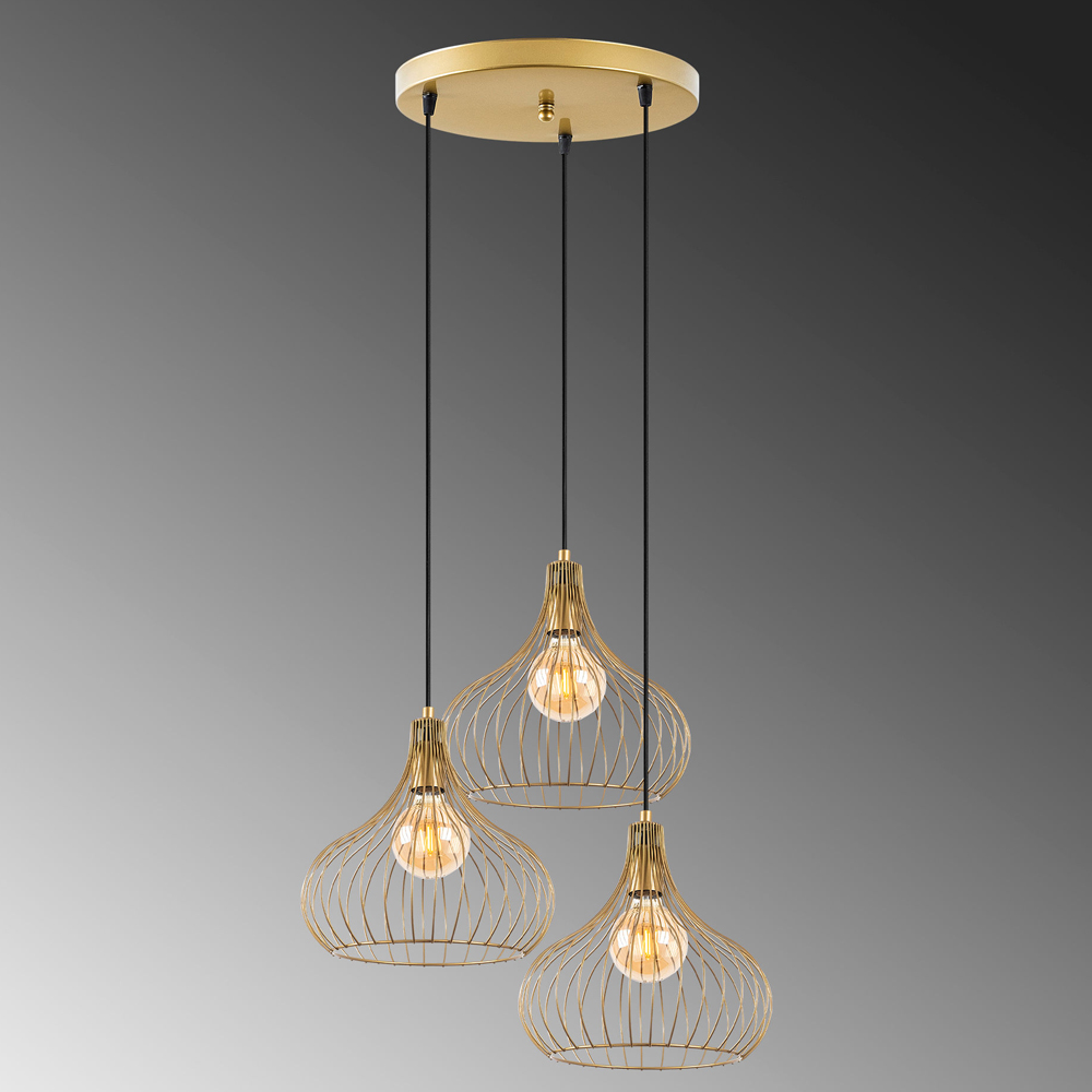 Teldamla 3 Light Metal Drop Ceiling Pendant Light in Gold