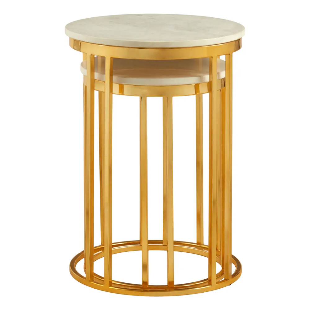 Telluride White Marble Top Nesting Side Tables With Gold Base