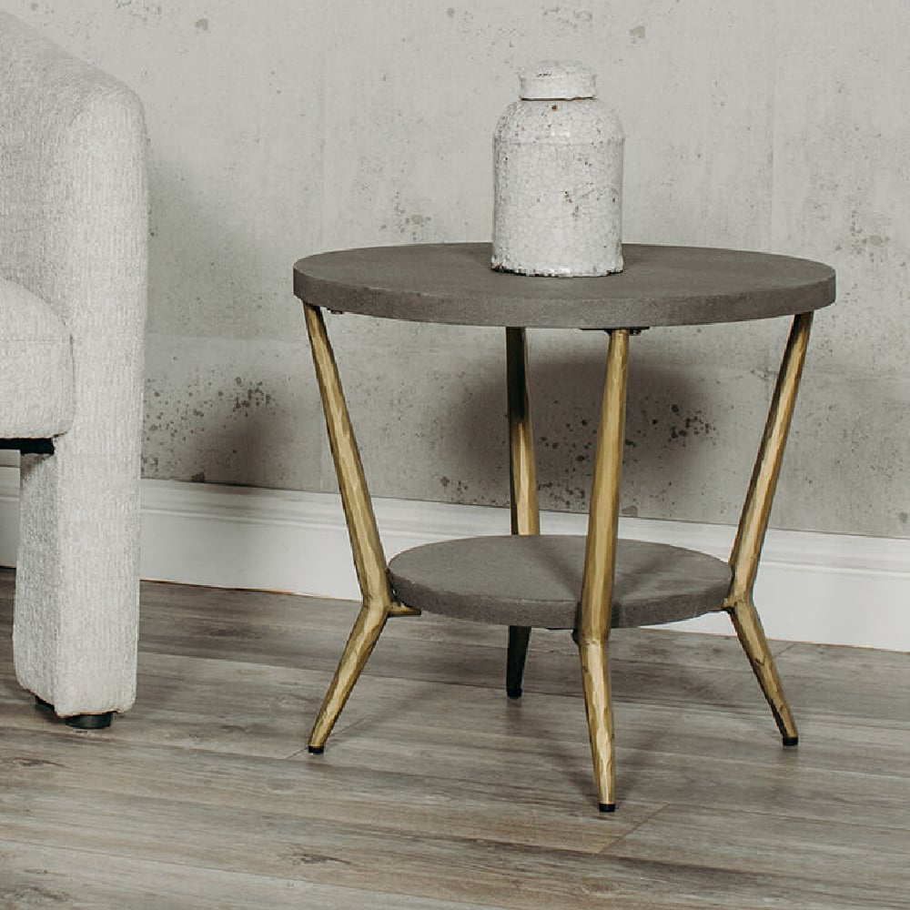 Read more about Telluride wooden round lamp table in grey concrete effect