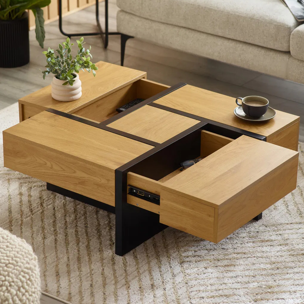 Nova Wooden Square Storage Coffee Table - Light Oak
