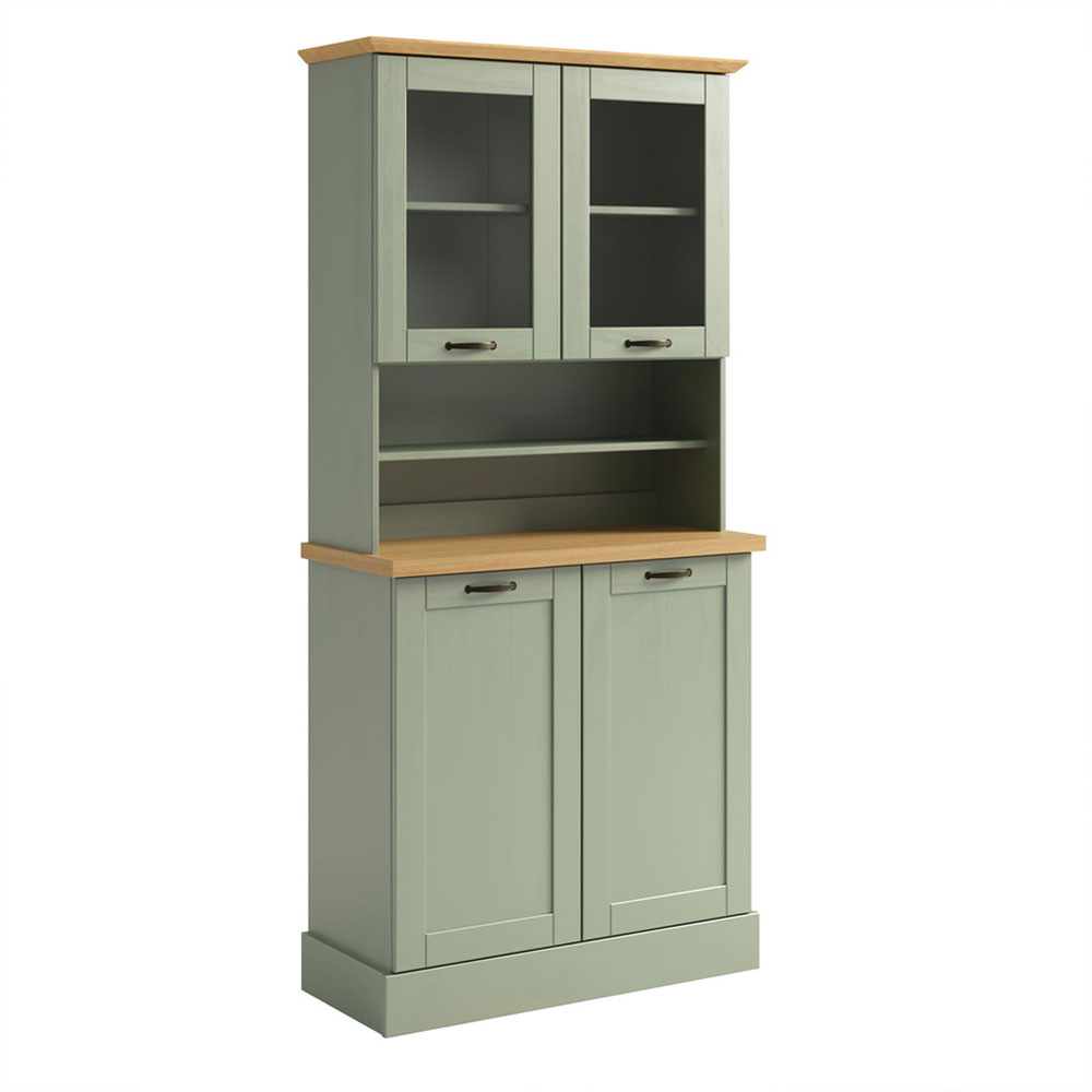Telmira Wooden Coffee Station with 4 Doors in Sage Green and Stained Wax