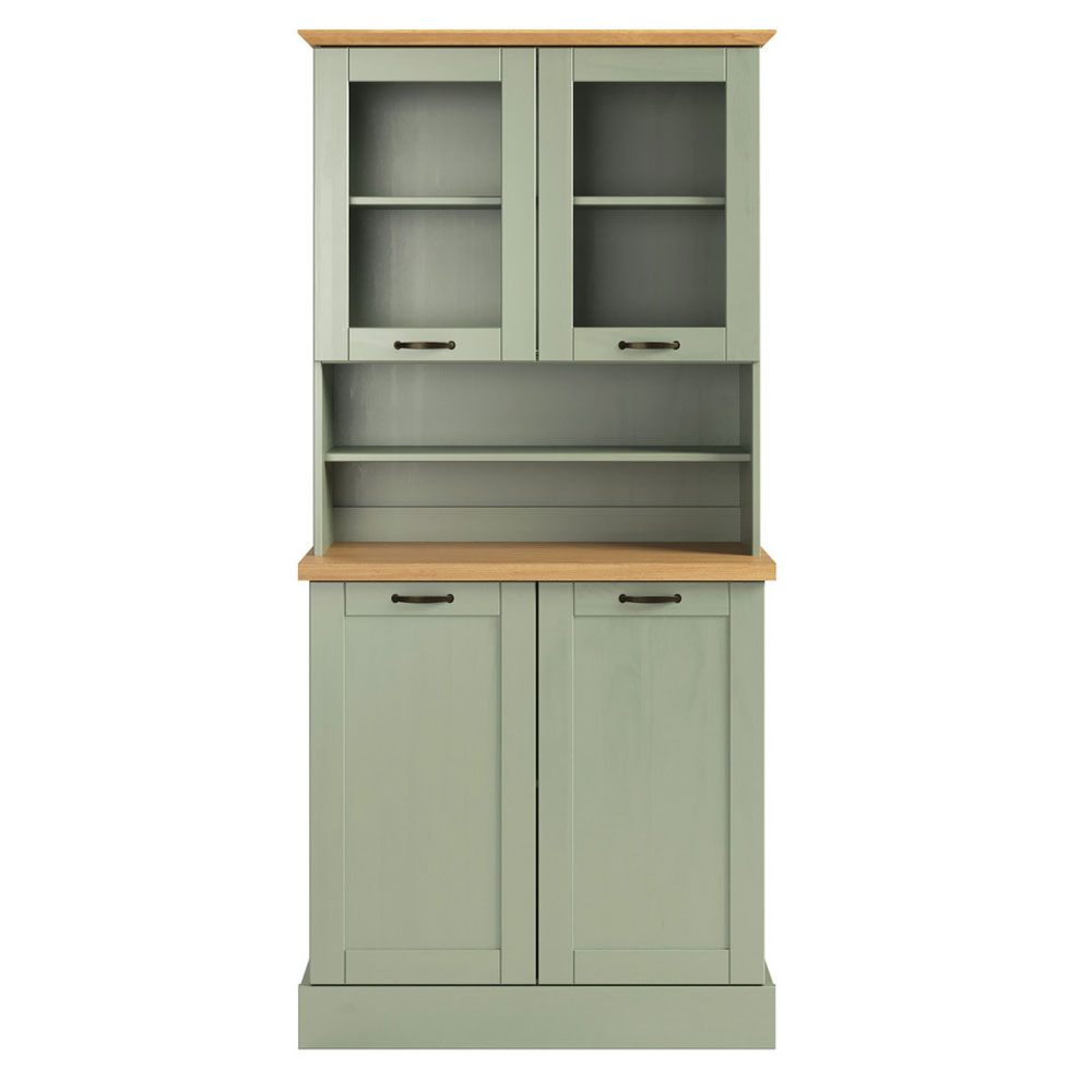Telmira Wooden Coffee Station with 4 Doors in Sage Green and Stained Wax