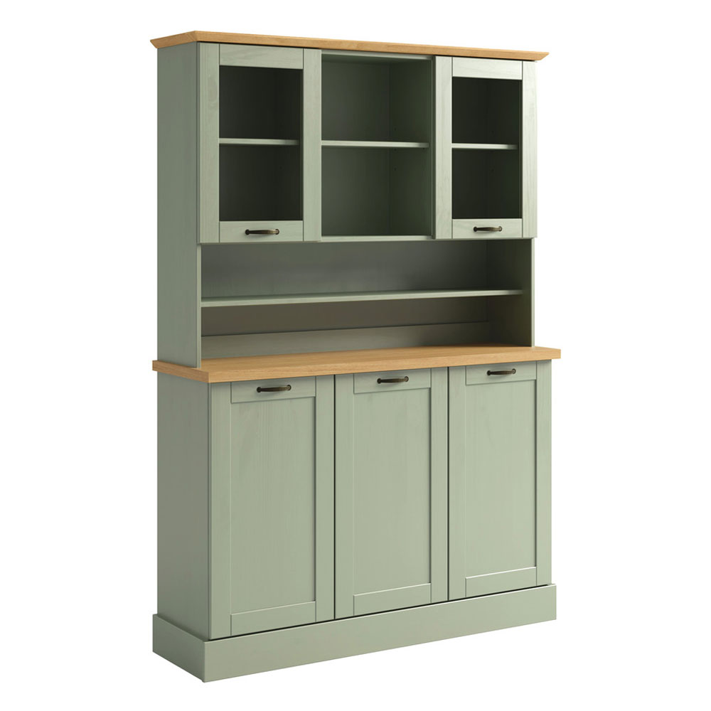 Telmira Wooden Coffee Station with 5 Doors in Sage Green and Stained Wax