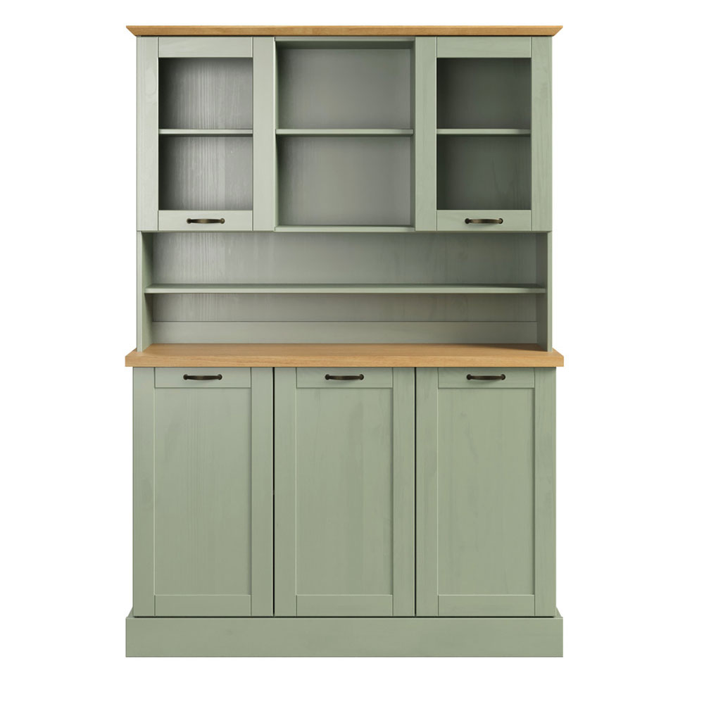 Telmira Wooden Coffee Station with 5 Doors in Sage Green and Stained Wax