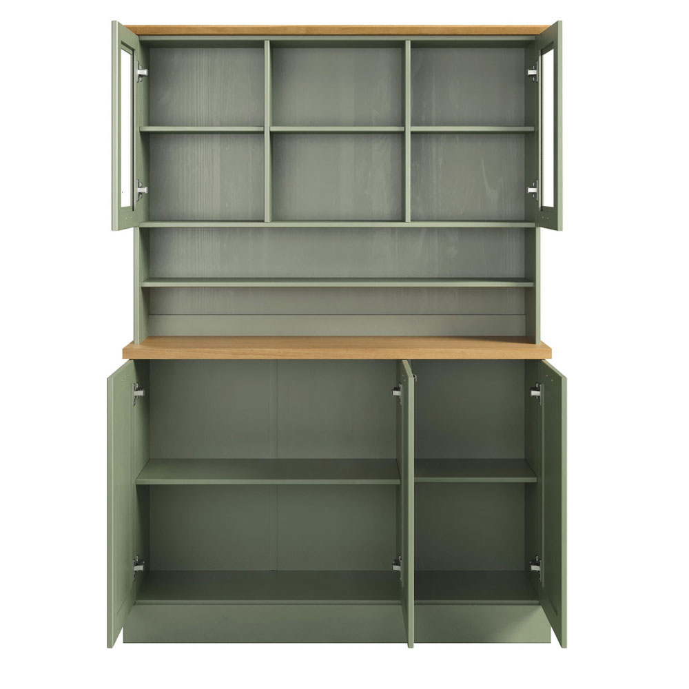 Telmira Wooden Coffee Station with 5 Doors in Sage Green and Stained Wax