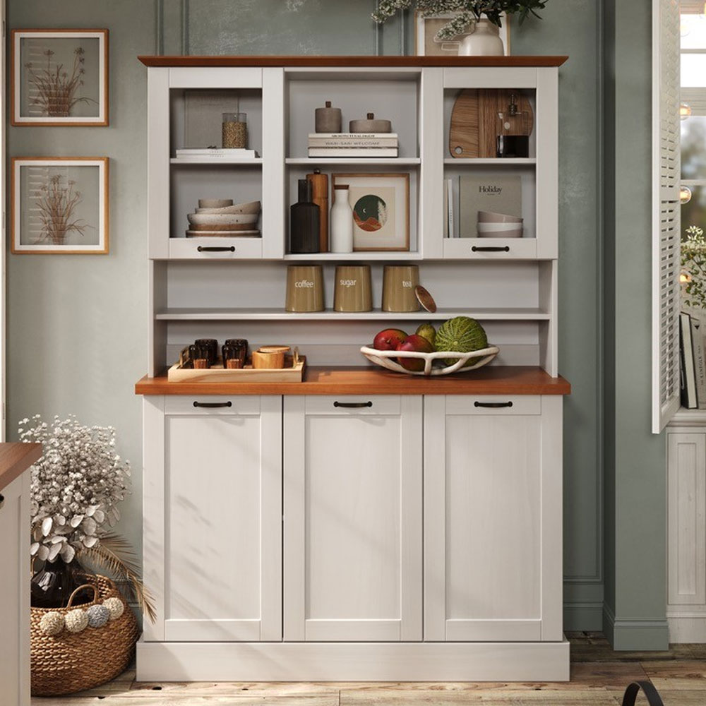 Telmira Wooden Coffee Station with 5 Doors in White and Honey