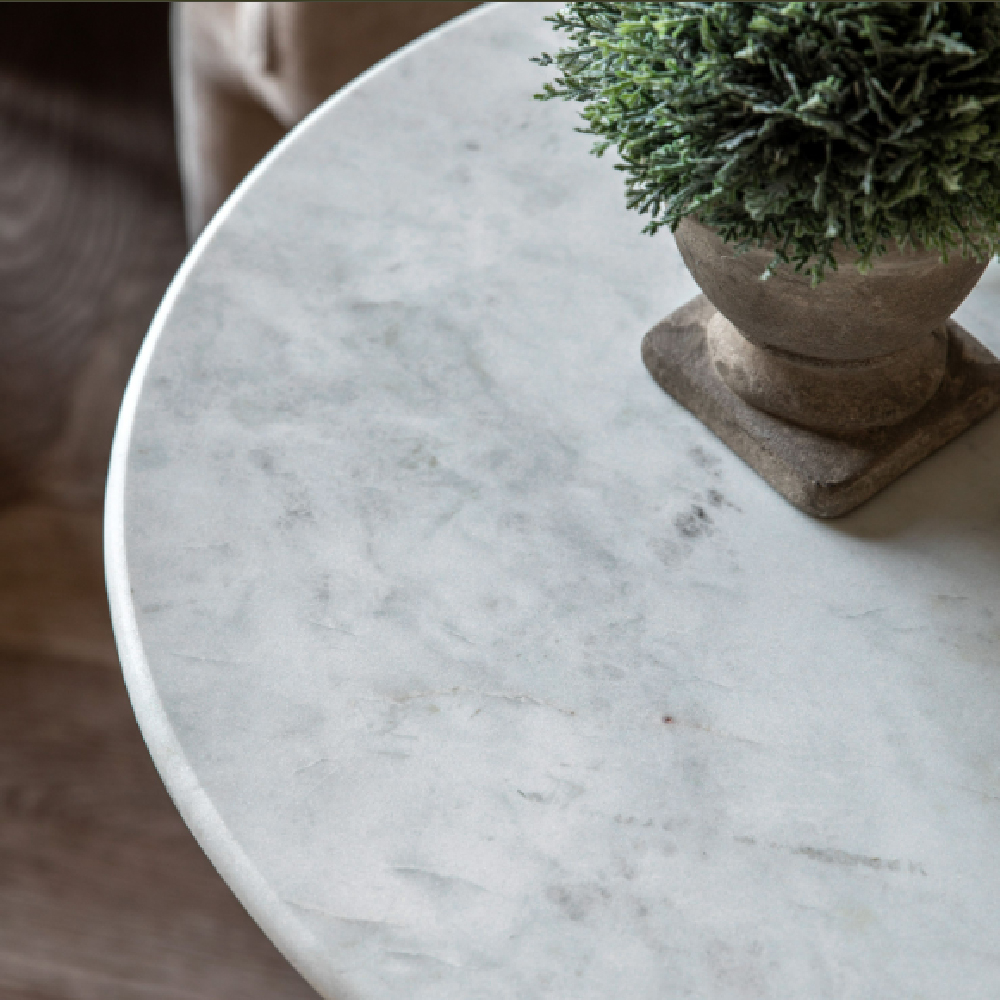 Temecula Marble Round Side Table In Smoke