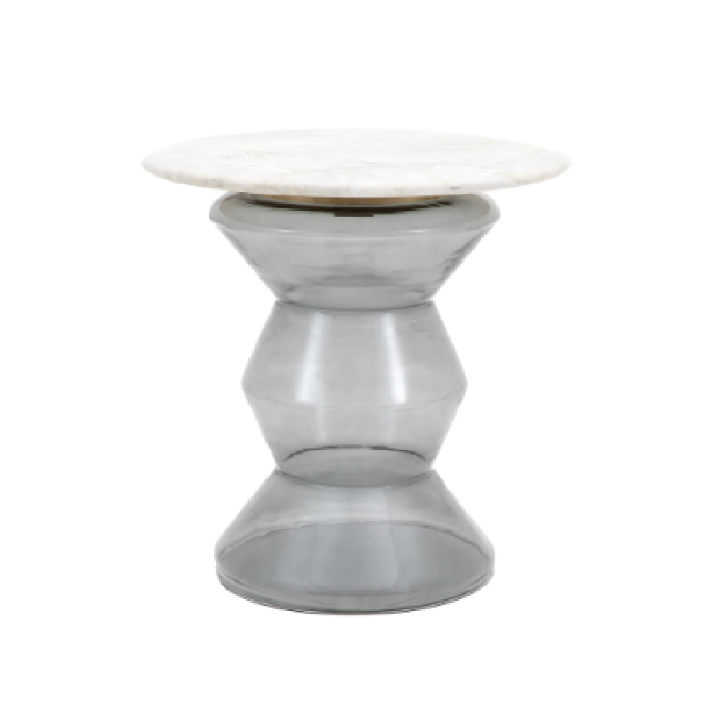 Temecula Marble Round Side Table In Smoke