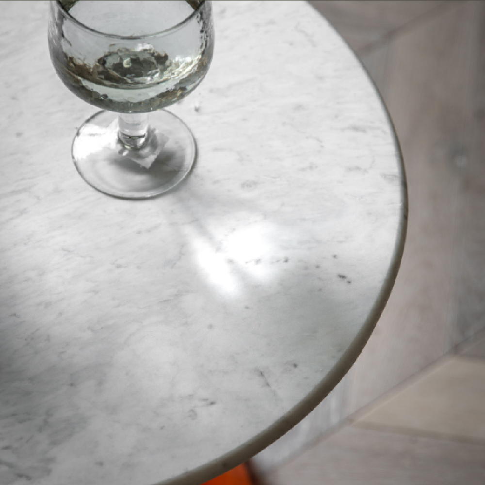 Temecula Marble Round Side Table In White And Orange