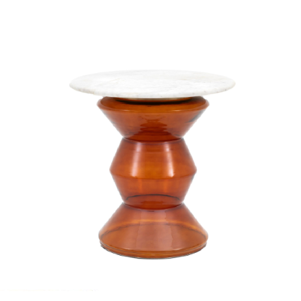 Temecula Marble Round Side Table In White And Orange