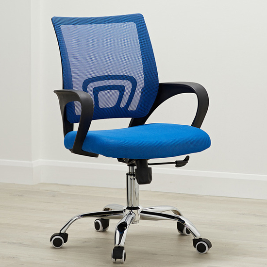 Tenby Home Office Chair In Blue With Mesh Back And Chrome Base