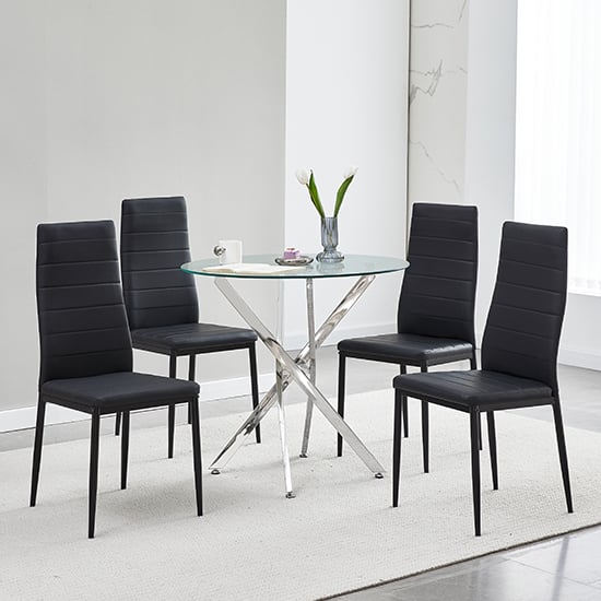 Tania Round Clear Glass Dining Table With Chrome Metal Legs_2
