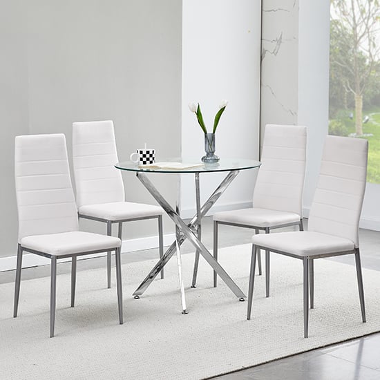 Tania Round Clear Glass Dining Table With Chrome Metal Legs_3