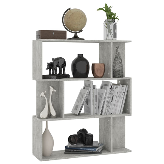 Tenley Wooden Bookcase And Room Divider In Concrete Effect