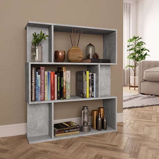 Photo of Tenley wooden bookcase and room divider in concrete effect