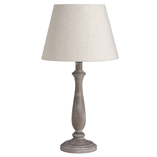 Tenos Wooden Table Lamp In Brown With Beige Shade