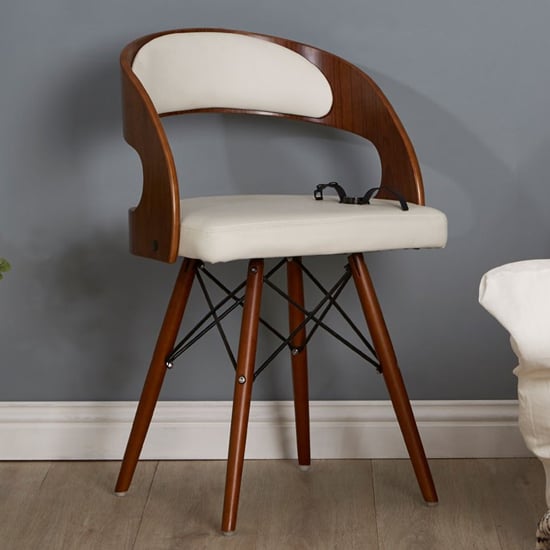 Tenova White Faux Leather Bedroom Chair With Walnut Wooden Legs
