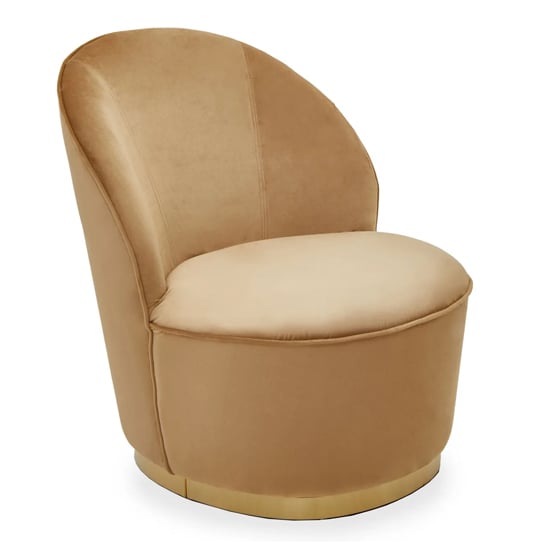 Photo of Teos beige plush velvet swivel tub chair with gold base