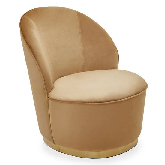 Teos Kids Beige Plush Velvet Swivel Tub Chair With Gold Base