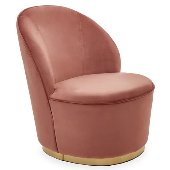 Product photograph of Teos Pink Plush Velvet Swivel Tub Chair With Gold Base from Furniture in Fashion