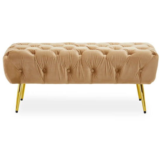 Photo of Teos plush velvet foot stool in beige with gold legs
