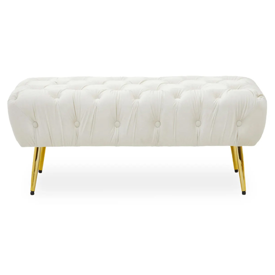 Product photograph of Teos Plush Velvet Foot Stool In Cream With Gold Legs from Furniture in Fashion