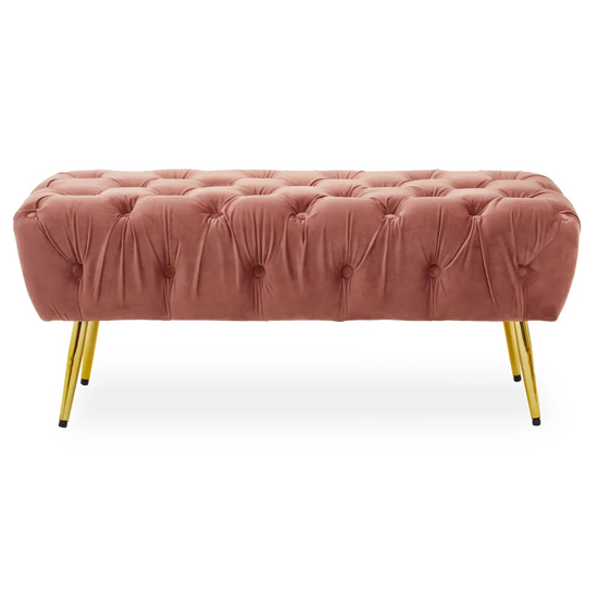 Read more about Teos plush velvet foot stool in dusky pink with gold legs