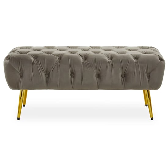 Product photograph of Teos Plush Velvet Foot Stool In Mink With Gold Legs from Furniture in Fashion
