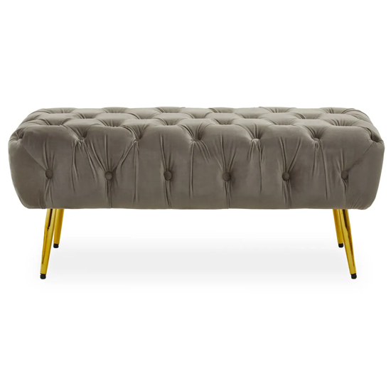 Product photograph of Teos Plush Velvet Foot Stool In Mink With Gold Legs from Furniture in Fashion