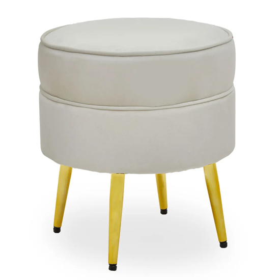 Product photograph of Teos Round Velvet Foot Stool In Cream With Gold Legs from Furniture in Fashion