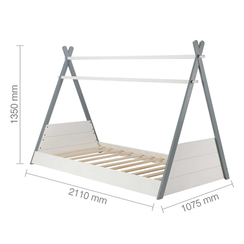 Tepees Wooden Children Single Bed In White And Grey