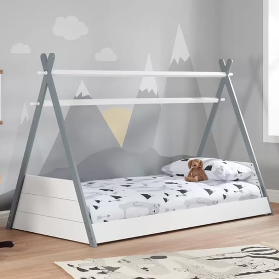 Read more about Tepees wooden single bed in white and grey